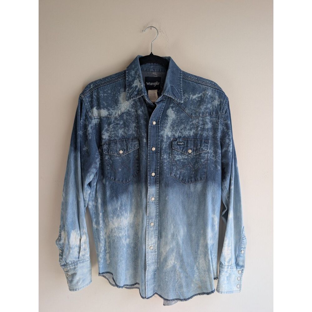 Wrangler Distressed Denim Western Shirt 16x36 Bleached Acid Wash Grunge Women